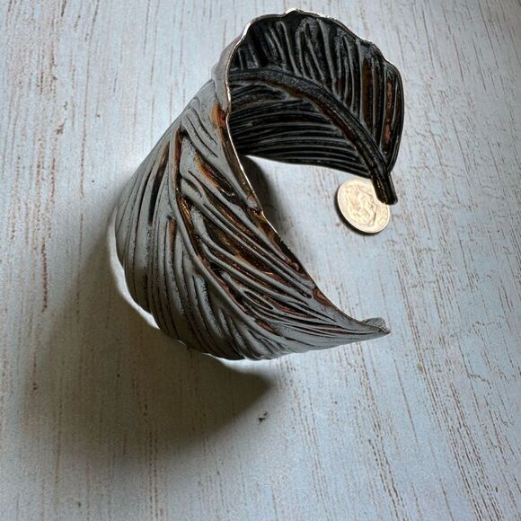 Silver Feather Cuff Bracelet - Picture 1 of 4